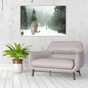 Tablou cu leopard în zăpadă (90x60 cm)