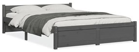 815021 vidaXL Cadru de pat dublu, gri, 135x190 cm, lemn masiv