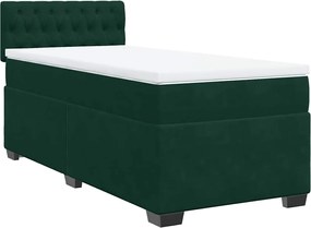 vidaXL Pat box spring cu saltea, verde închis, 100x200 cm, catifea