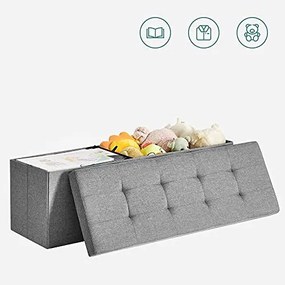 Bancheta cu spatiu depozitare, textil / MDF, gri, Songmics, LSF77G