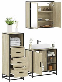 vidaXL Set mobilier de baie, 3 piese, stejar sonoma, lemn prelucrat