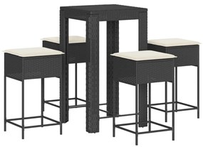 3261449 vidaXL Set mobilier bar de grădină cu perne, 5 piese, negru, poliratan