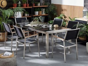 Set de masă pentru grădină Grosso (piatră naturală) (scaune negre). 1011625