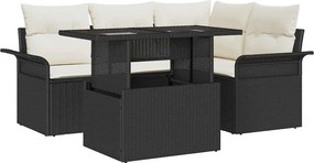 vidaXL Set de canapele pentru grădină cu pernă 5 pcs Negru Rattan poli