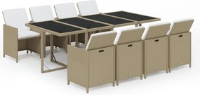 vidaXL Set mobilier pentru grădină cu perne, 9 piese, bej, poliratan