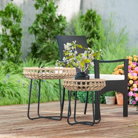 Outsunny Set de 2 mese de cafea din poliratan Ø60/41 cm rotunde rezistente la intemperii, masă de grădină cu picioare X reglabile, maro | Aosom Romania