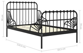 Cadru de pat extensibil, negru, 80x130 200 cm, metal Negru