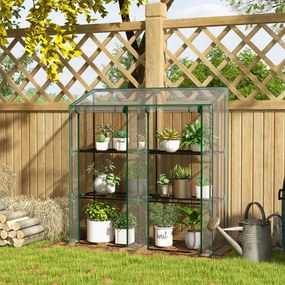 Outsunny Seră de Grădină cu Copertină din PE, Seră cu Acoperiș Înclinat, 2 Uși Rulante și 6 Rafturi, 143x46x151cm, Verde | Aosom Romania
