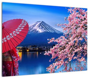 Tablou pe sticlă - cu privire la munte - Japonia (70x50 cm)