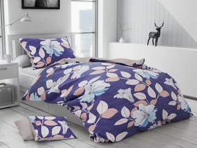 Lenjerie de pat din bumbac flanelat Culoare Albastru, PLANTE + husa de perna 40x50 cm gratuit