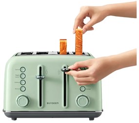 Prajitor de pаine BUYDEEM DT640E, 1800W, 4 felii, 7 programe automate, 7 trepte de prajire, indicatori LED, Tavi pentru firimituri, Pop-up inalt, Verde