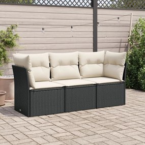 3249045 vidaXL Set mobilier de grădină cu perne, 3 piese, negru, poliratan