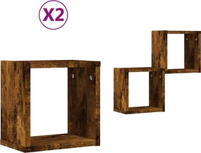 vidaXL Șemele de perete cu raft 2 pcs Stejar fumuriu 26 x 15 x 26 cm