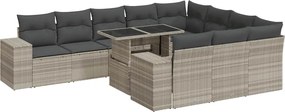 vidaXL Set canapele de grădină cu perne, 11 piese, gri, poliratan