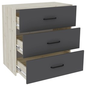 Comoda Malmo, 3 Sertare, Stejar Alb/Antracit, 80 x 42 x 80 cm