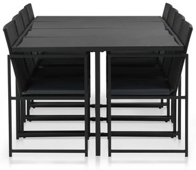 Set mobilier de exterior cu perne, 9 piese, negru, poliratan Negru, 9