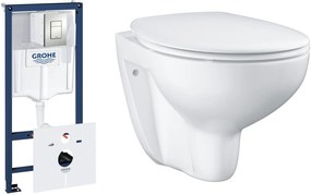 Set cadru ascuns cu buton de acționare Grohe Rapid SL 39449000, vas WC cu capac soft-close Grohe Bau Ceramic 39351000