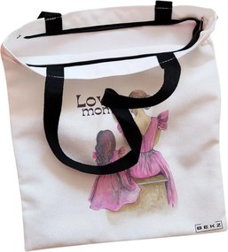 Sacosa de Panza pentru Cumparaturi, Geanta Tote, model Love Mom, Cu fermoar, 38x34.5 cm, Alba, BEKZ®