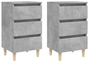 805896 vidaXL Noptiere cu picioare lemn masiv, 2 buc., gri beton, 40x35x69 cm