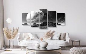 Tablou 5-piese peisajul fantasy în design alb-negru