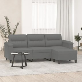 vidaXL Canapea cu 3 locuri și taburet, gri închis, 180 cm, microfibră