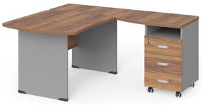 Statie de lucru de colt Manager 140 x 160 cm, dreapta, nuca warmia / gri