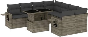 vidaXL Set canapele de grădină, 9 piese, cu perne, gri, poliratan