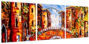 Tablou - Pictură în ulei a orașului III. (cu ceas) (90x30 cm)
