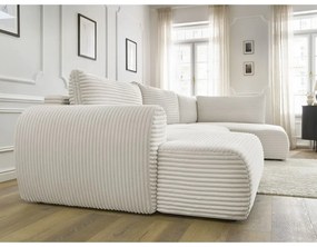 Colțar crem extensibil/cu spațiu de depozitare cu tapițerie din catifea reiată (cu colț pe partea dreaptă/în formă de "U") Lucien – Bobochic Paris