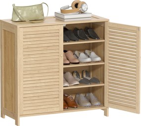 HOMCOM Dulap pentru pantofi din bambus 14 perechi, dulap de pantofi cu uși cu obloane și rafturi reglabile, lemn natural | Aosom Romania