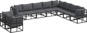 vidaXL Set de canapele pentru grădină cu pernă 10 pcs Negru Aluminiu
