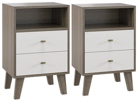 HOMCOM Set de 2 Noptiere Moderne cu 2 Sertare și Spațiu Deschis, Măsuța Laterală pentru Dormitor, 40x34x64 cm, Gri