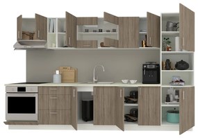 Set Bucatarie Karo V31, Stejar Sonoma Inchis/Alb, Blat Thermo 28 mm, L 340 cm