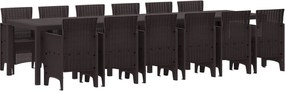 vidaXL Set de masă pentru grădină 13 pcs Maro Ratan Polt
