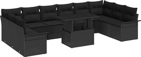 vidaXL Set de canapele pentru grădină 11 pcs Negru Rattan poli