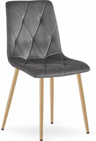 Scaun Bucatarie/Dining Fido Gri  Inchis Catifea Picioare Metalice, Finisaj Lemn