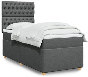 vidaXL Pat box spring cu saltea, gri închis, 90x200 cm, textil