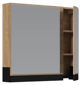 Dulap cu oglindă suspendat Stokes 80 cm, argint / stejar auriu