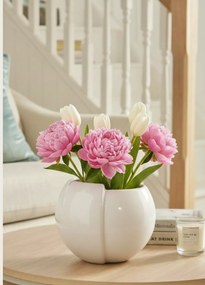 Vaza sau Ghiveci Alb Duo (17cm diametru, 14cm inaltime)