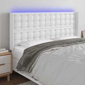 3124139 vidaXL Tăblie de pat cu LED, alb, 147x16x118/128 cm, piele ecologică