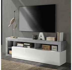 Comodă TV LENOR, alb/gri cu aspect beton