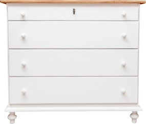 Comoda, L114 48 H99 cm, alb natur antichizat, lemn masiv