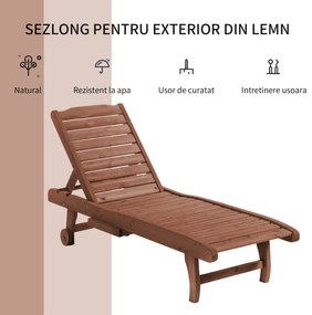 Outsunny Pat Sezlong de Gradina cu roti si tava detasabila din lemn