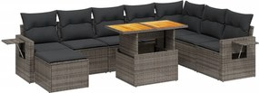 vidaXL Set canapele de grădină, 9 piese, cu perne, gri, poliratan
