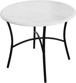 Măsuță de cafea din marmură albă antichizată cu structură din metal negru, 60 × 50 cm, „Harry"