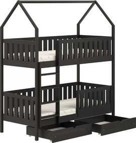 Pat Nemos pentru copii supraetajat tip căsuță – Culoare Negru, 80x180