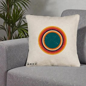 Perna Decorativa Retro Cerc Concentric Geometric Vintage, 40x40 cm, Bej Canapea, Husa Detasabila, Perna Inclusa, BEKZ®