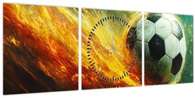 Tablou - Minge de Fotbal în Zbor (cu ceas) (90x30 cm)