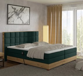 Pat electric reglabil, boxspring, verde/stejar artizanal, 180x200, TIANA