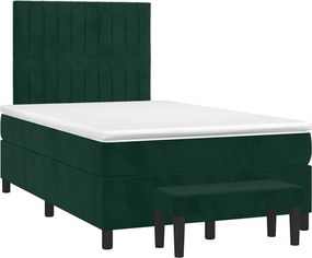vidaXL Pat box spring cu saltea, verde închis, 120x190 cm, catifea